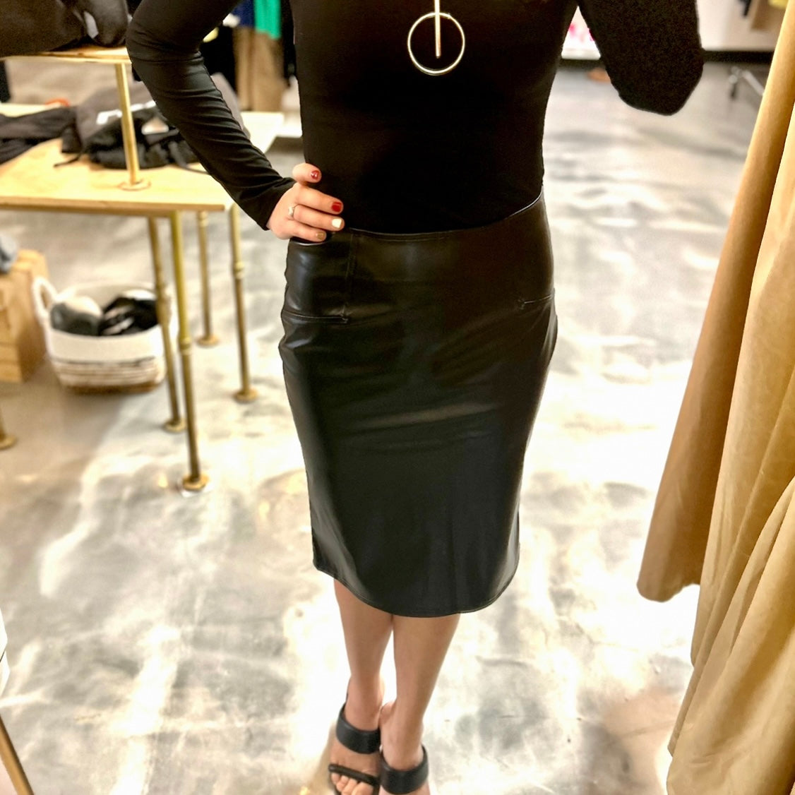 Vegan Leather Zip Down Skirt - FINAL SALE