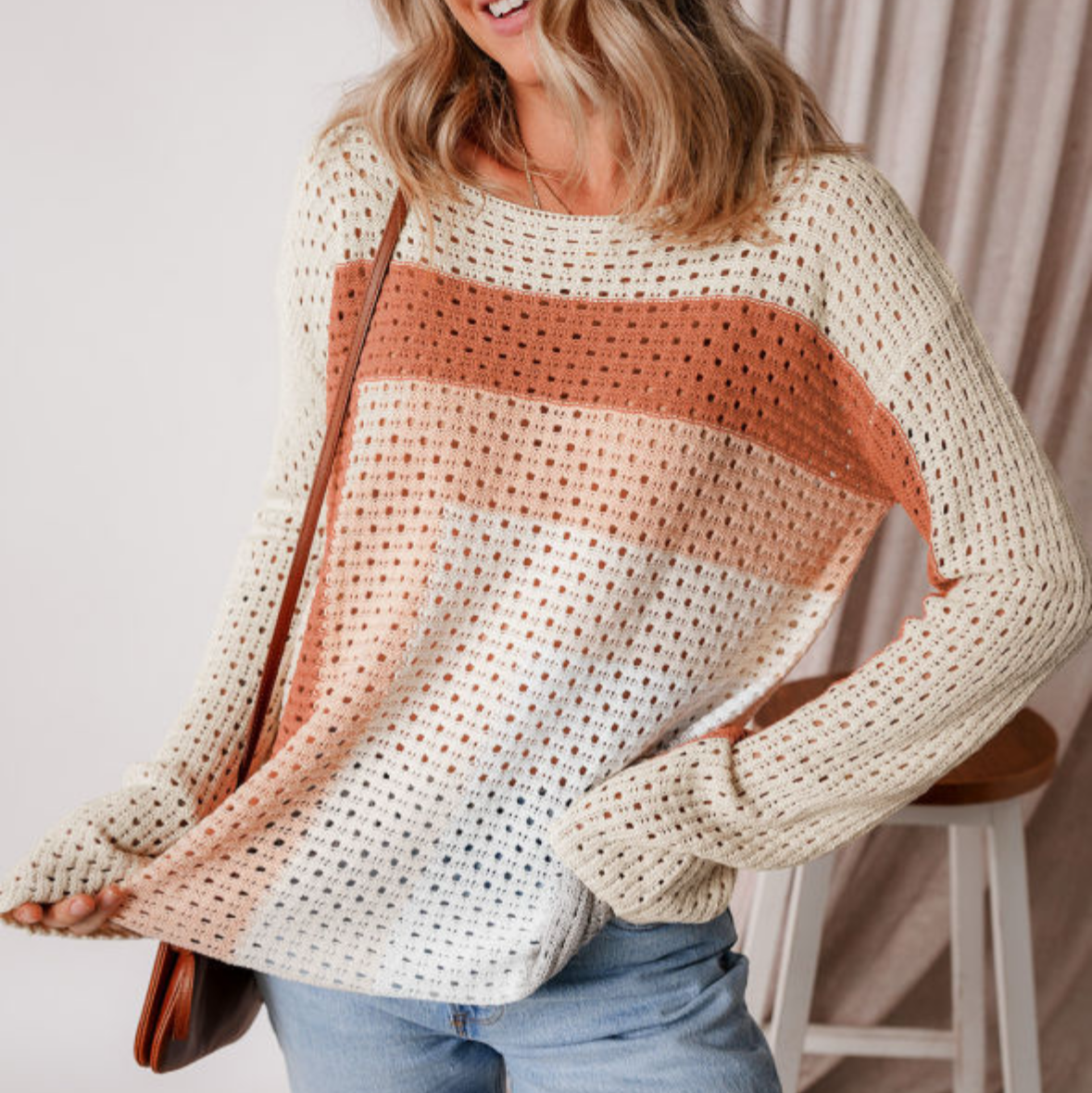 Annabelle Colorblock Open Knit Top