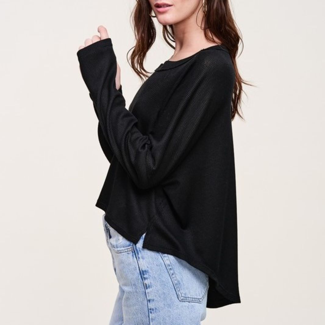 Looking Cute Waffle Top (Black)