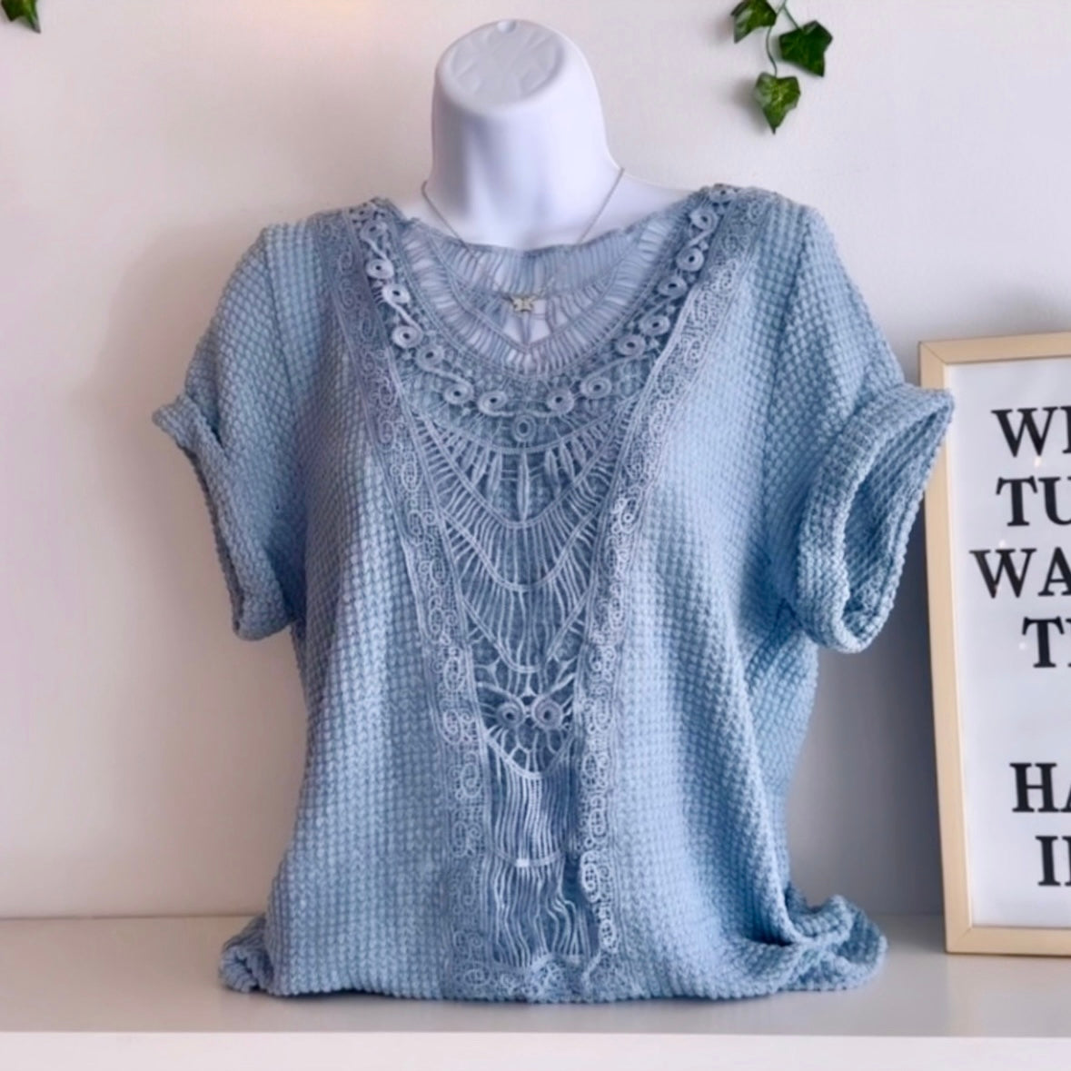 Light Blue Crochet Knit Top