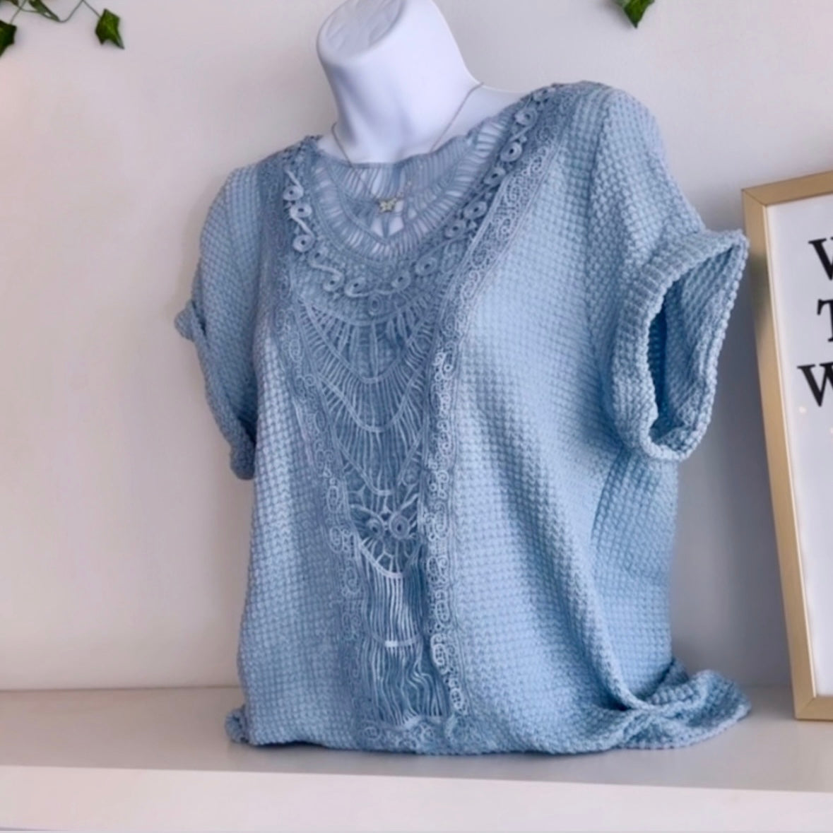 Light Blue Crochet Knit Top