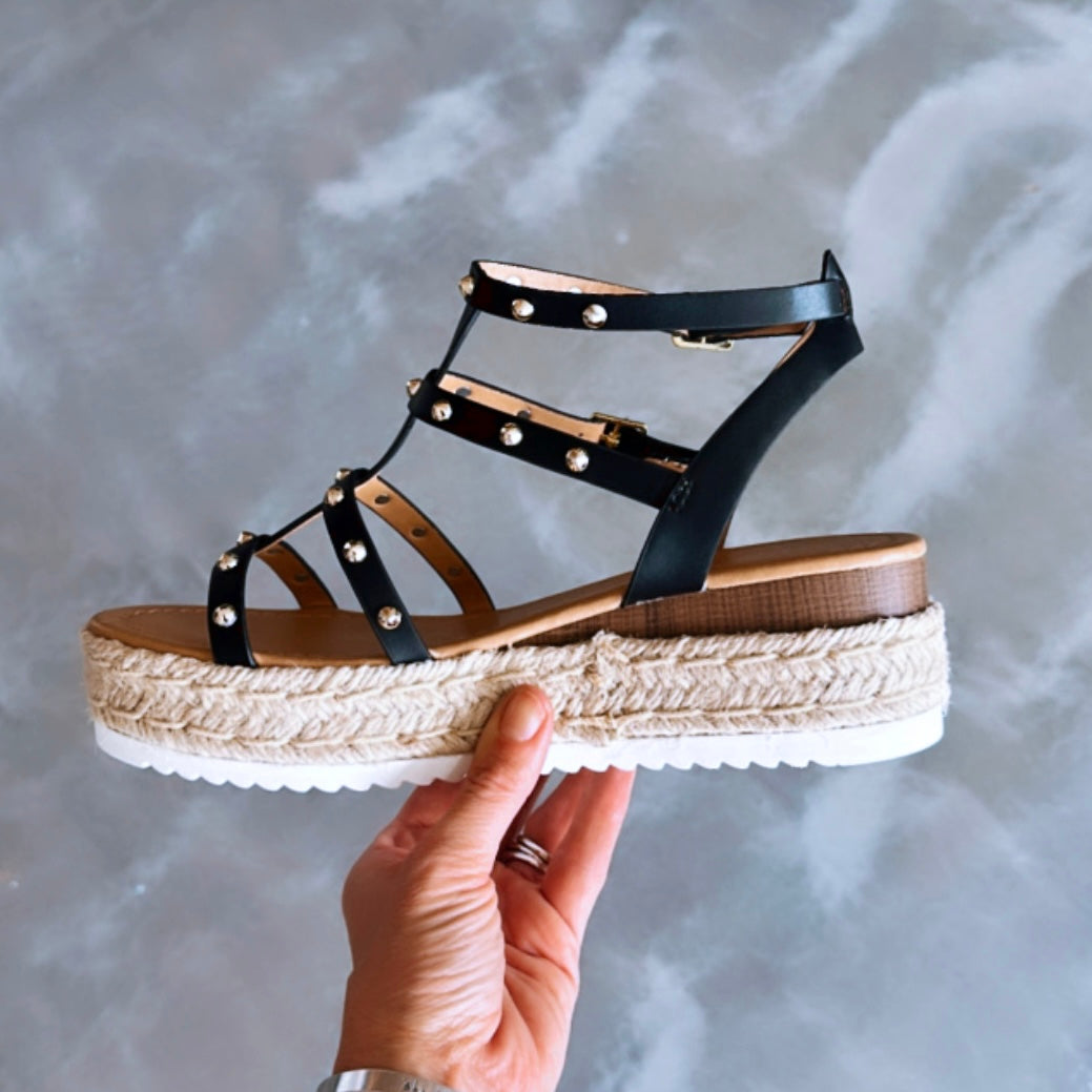 Studded Espadrille Wedge Sandals - SALE