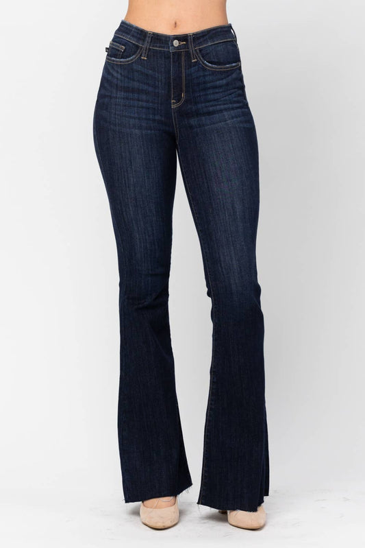 Judy Blue Dark Raw Hem Flare Jeans