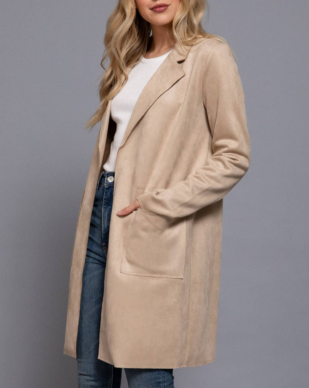 Long Sleeve Vegan Suede Jacket (Taupe)