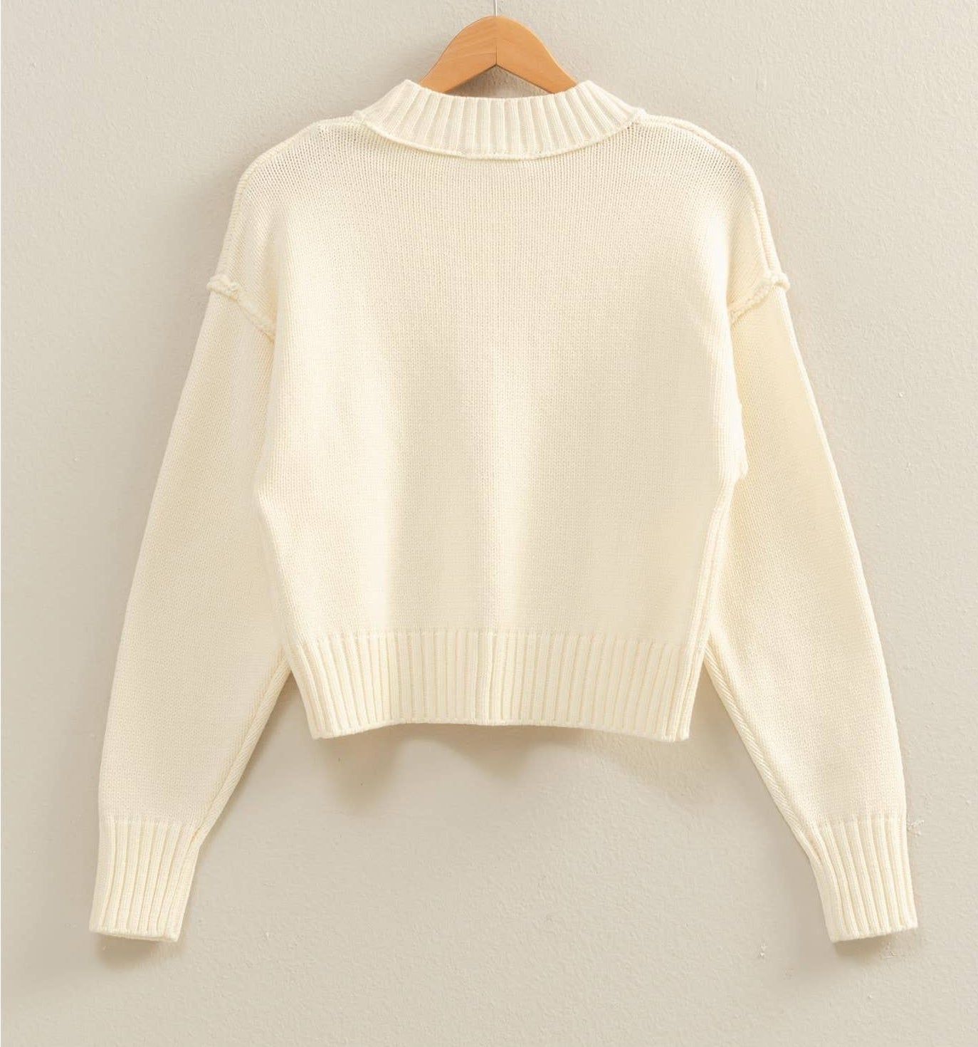 Mock Neck Front Seam Sweater (Cream)