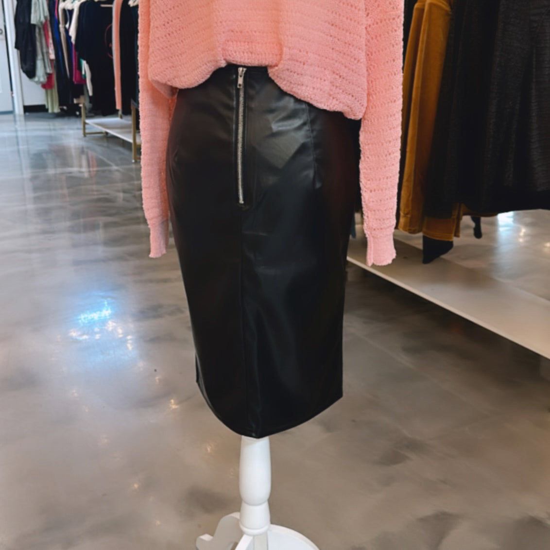 Vegan Leather Zip Down Skirt - FINAL SALE
