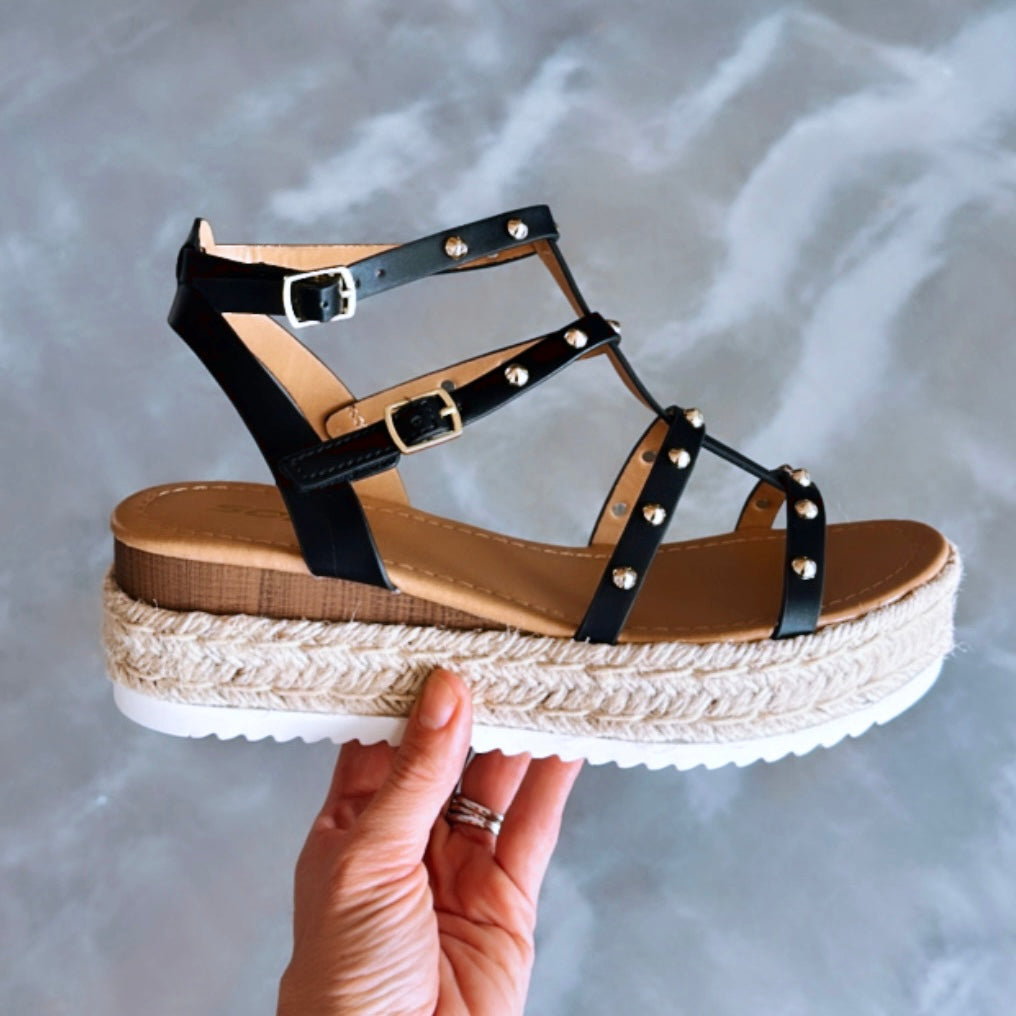 Studded Espadrille Wedge Sandals - SALE