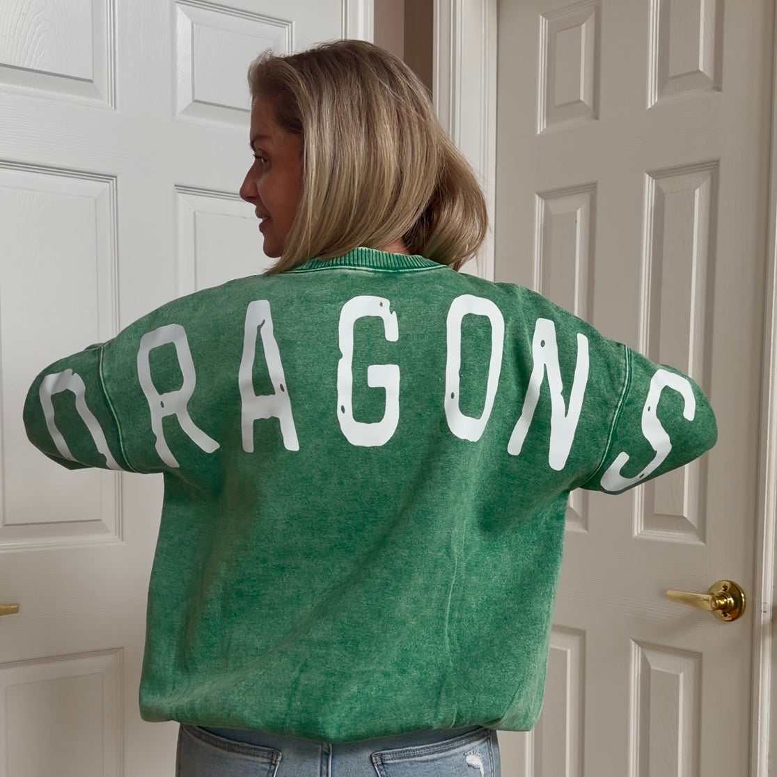 DRAGONS Graphic Back Acid Wash Pullover (GREEN)