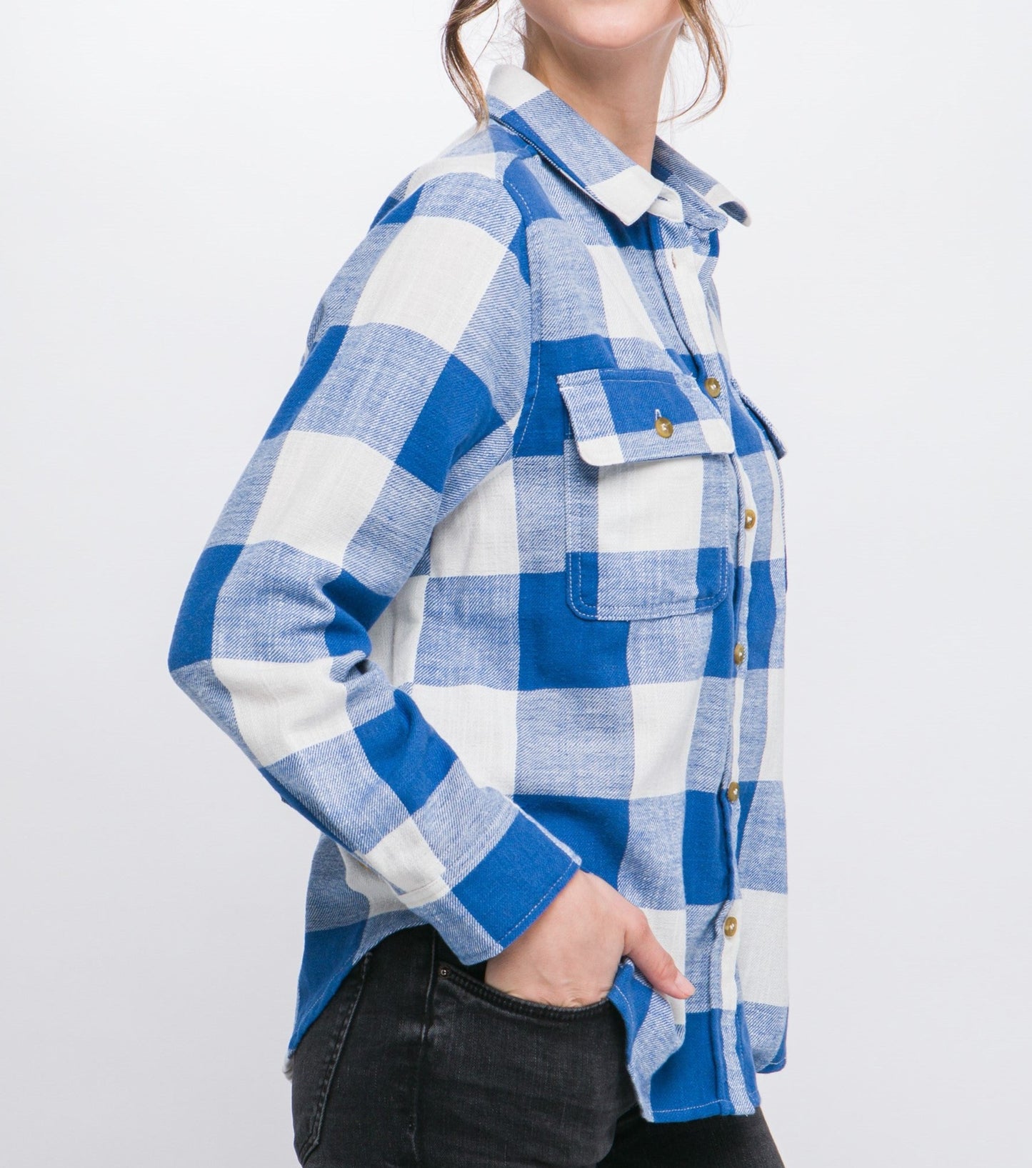 Lola Plaid Button Up Top (Blue)