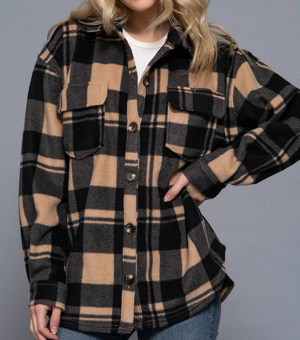 Buffalo Printed Fleece Shacket (Taupe)