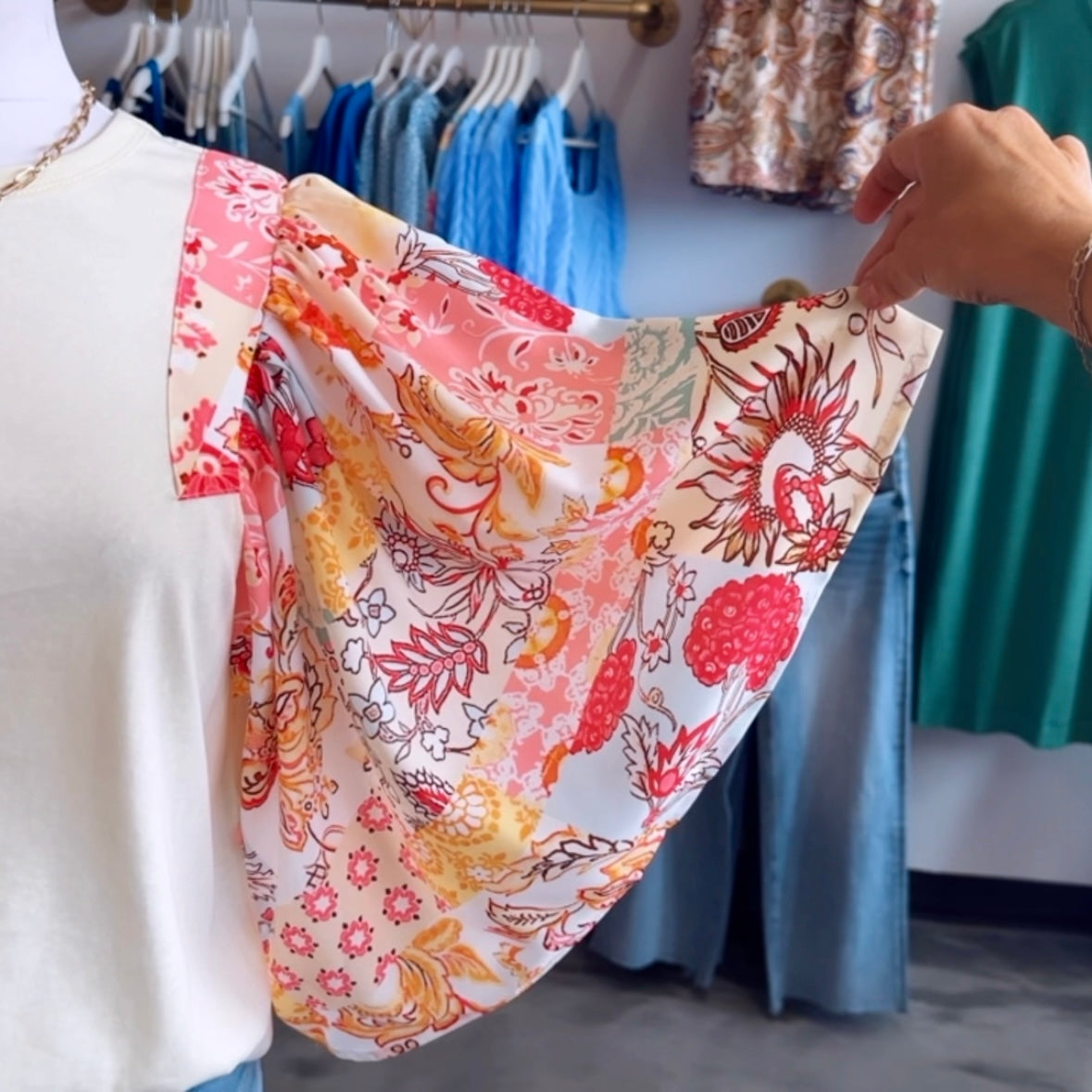 Patchwork Flowy Sleeve Blouse