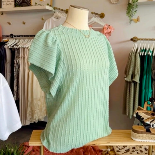 Textured Flutter Sleeve Top - SALE