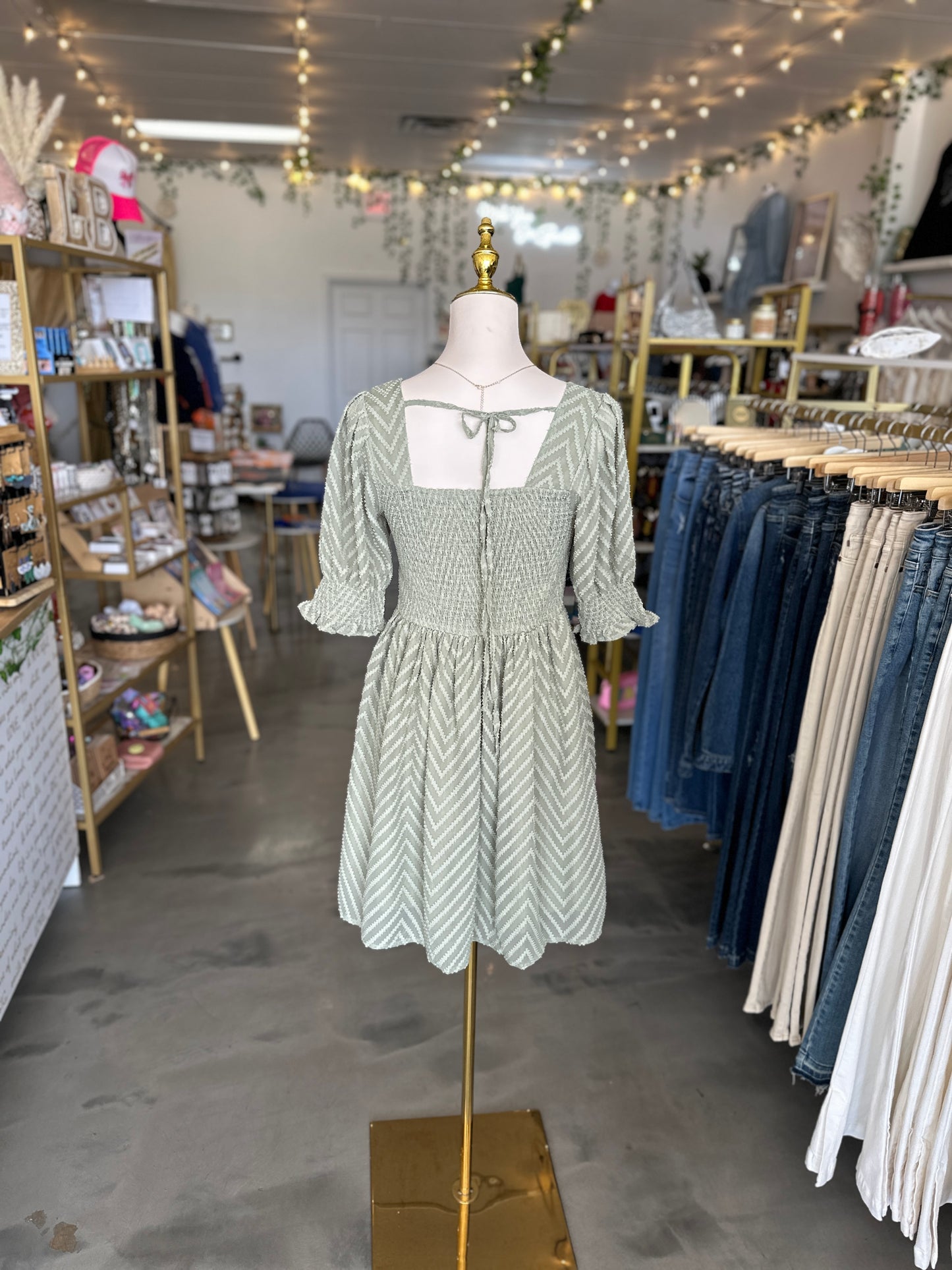 Square Neck Swiss Dot Dress (Sage) - FINAL SALE