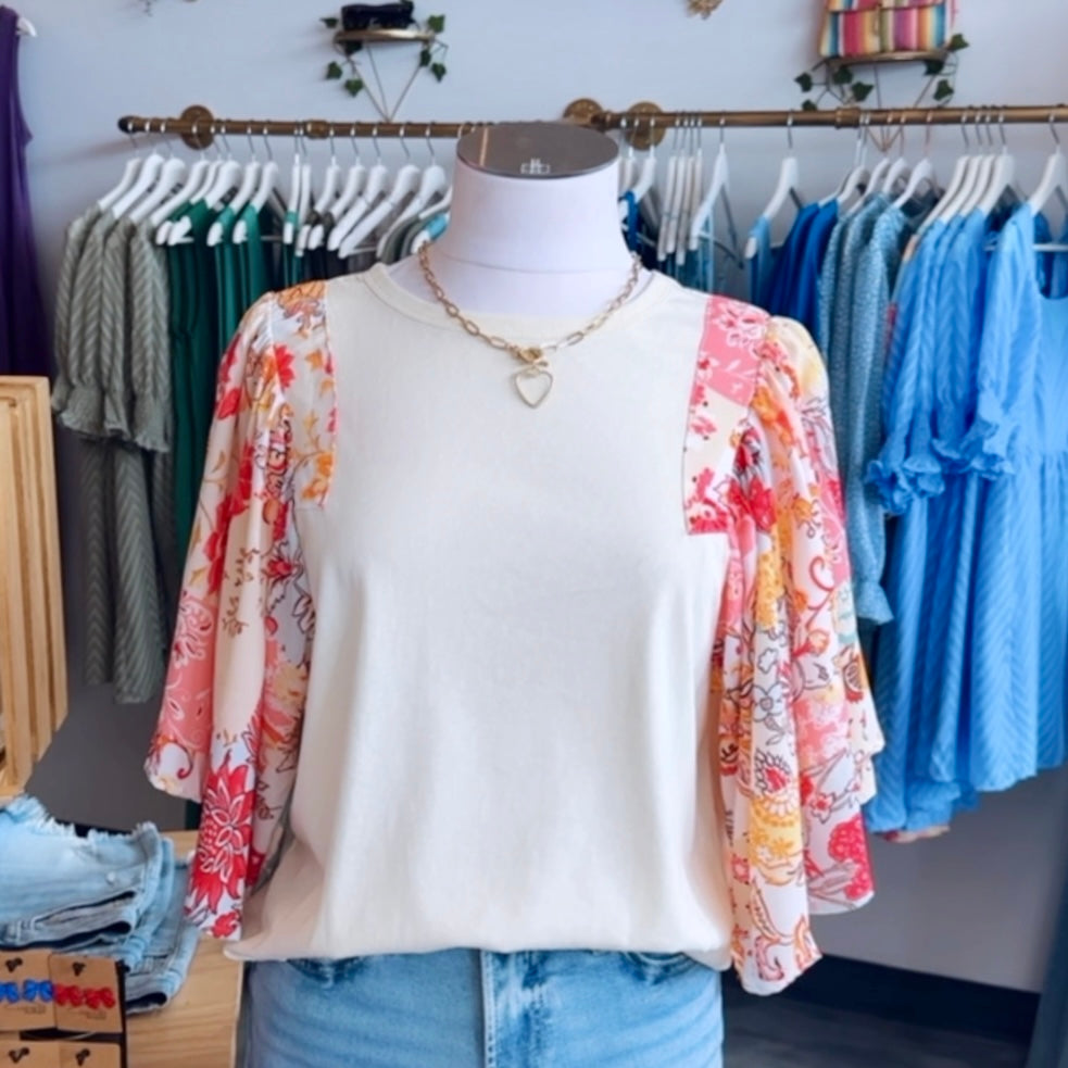 Patchwork Flowy Sleeve Blouse