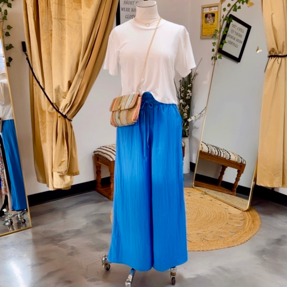 Summer Time Wide Leg Flowing Pants (Blue) - FINAL SALE