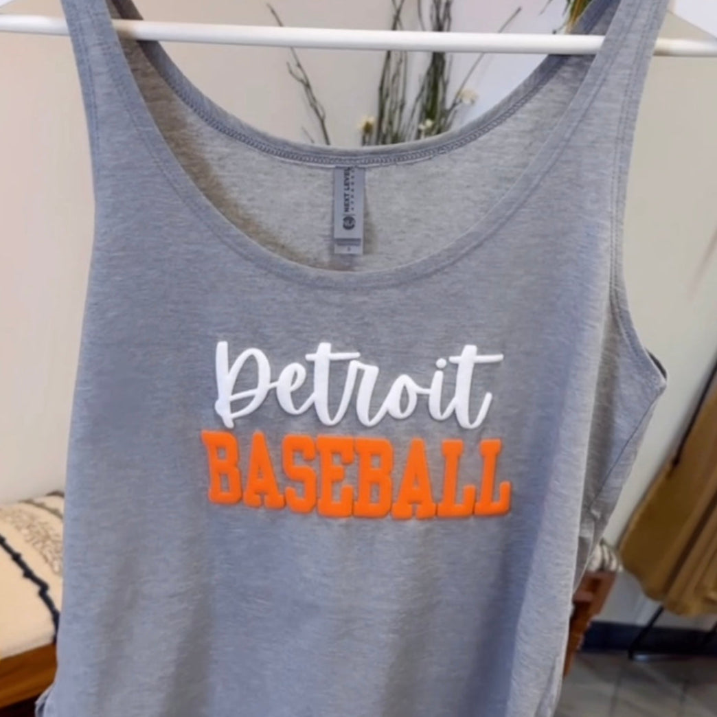Detroit Baseball Puff Tank Top (Grey) - FINAL SALE