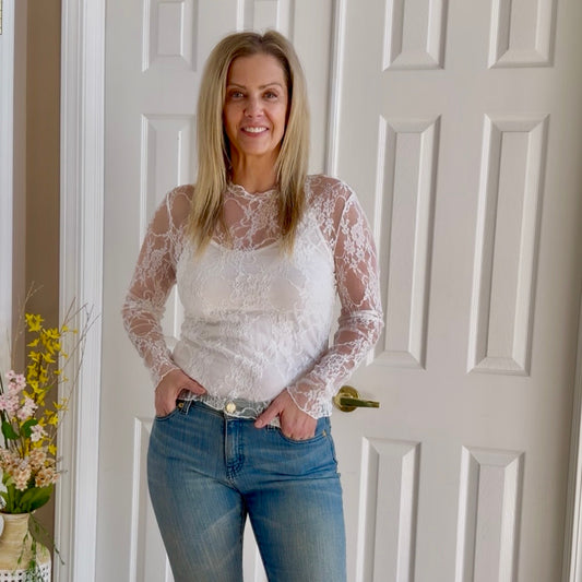Samantha Sheer White Lace Top