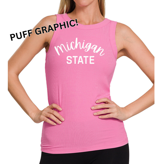 Michigan State Puff Graphic Tank Top (Pink)