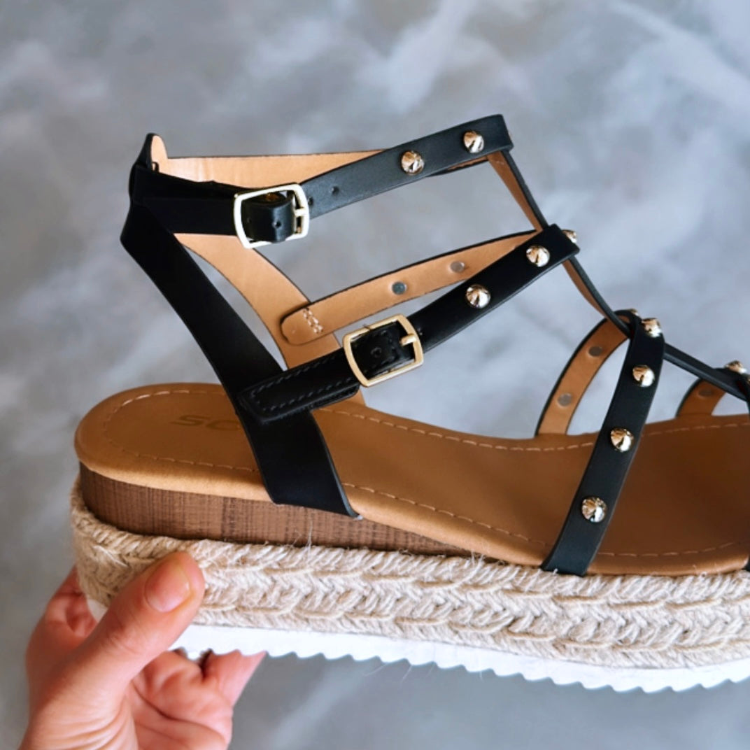 Studded Espadrille Wedge Sandals - SALE