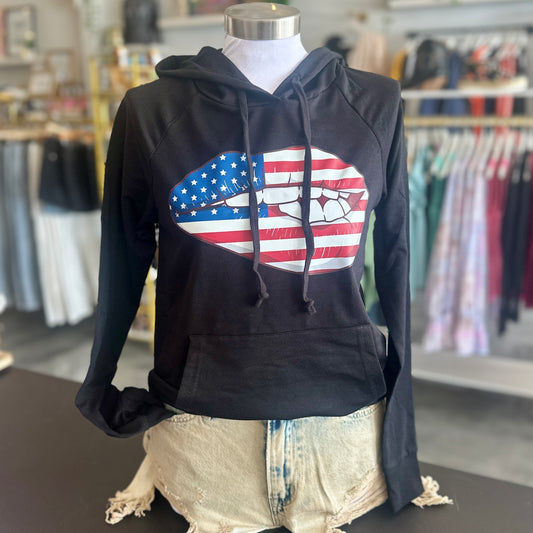 Long Sleeve American Lips Graphic Top - SALE