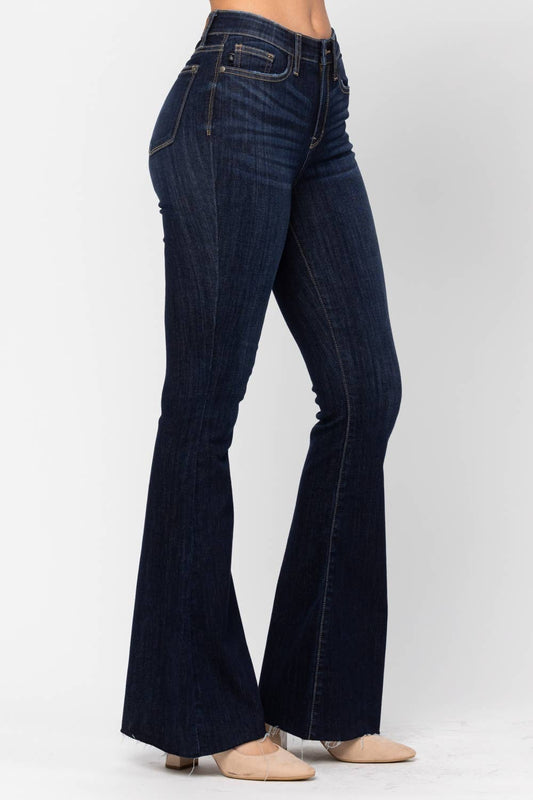 Judy Blue Dark Raw Hem Flare Jeans