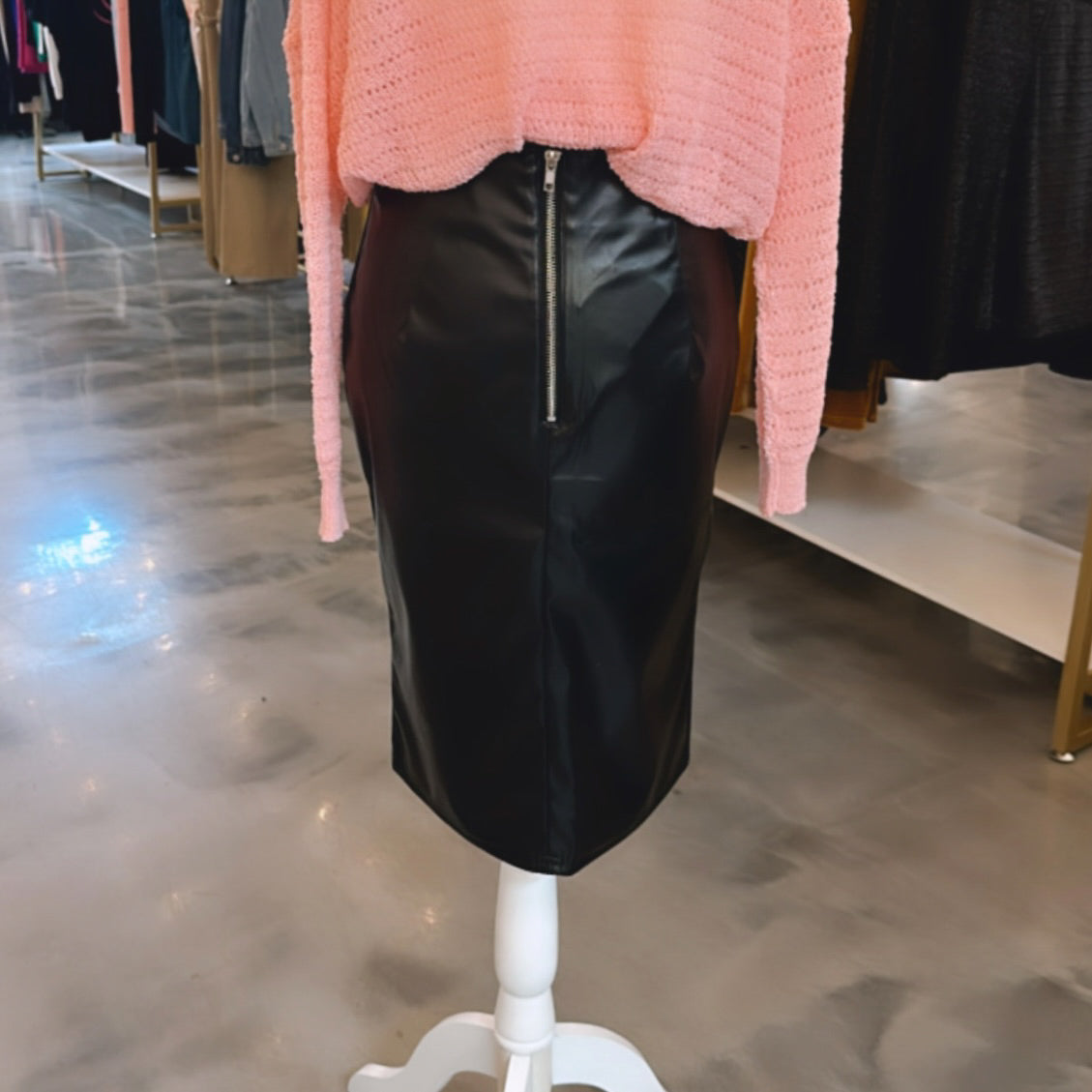 Vegan Leather Zip Down Skirt - FINAL SALE