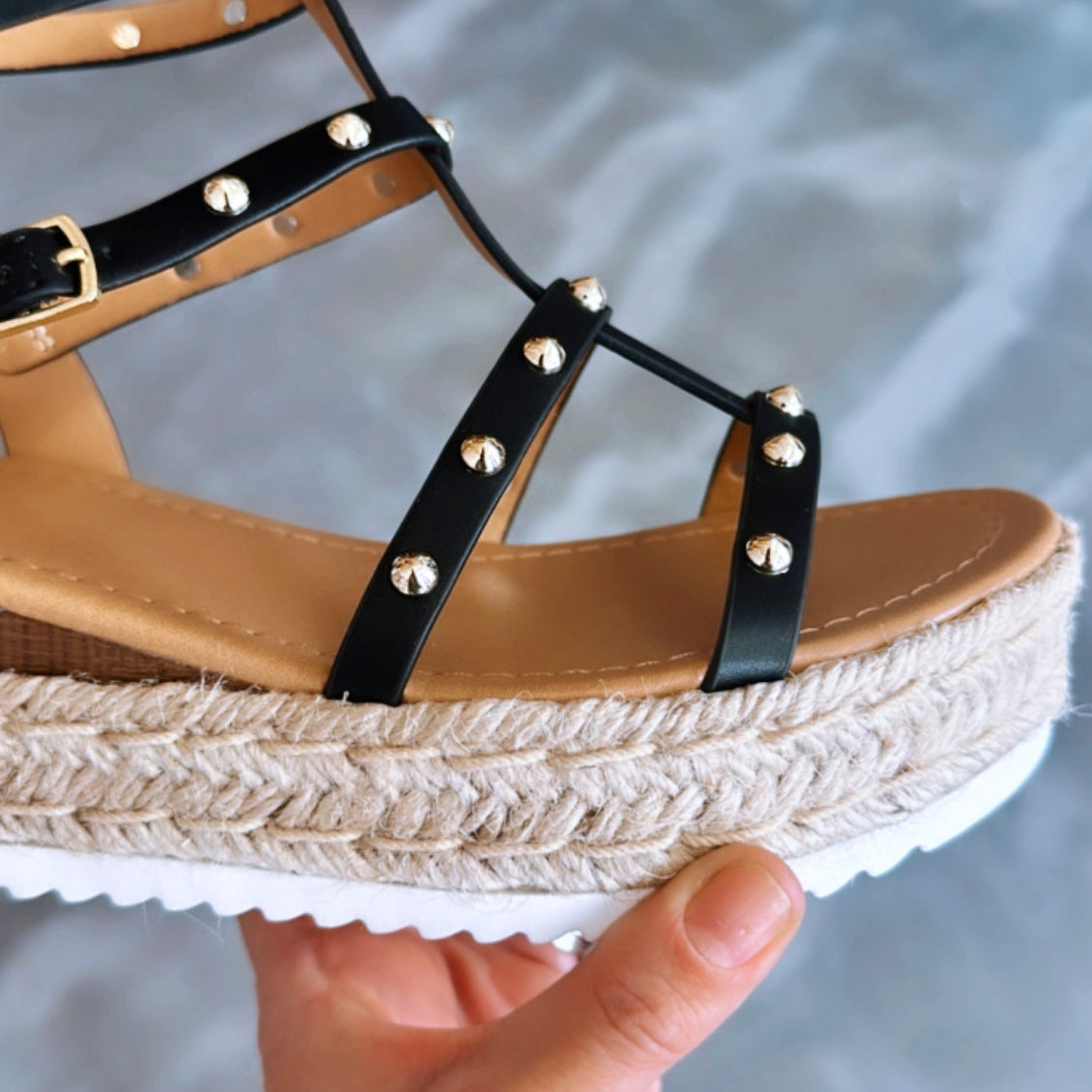 Studded Espadrille Wedge Sandals - SALE