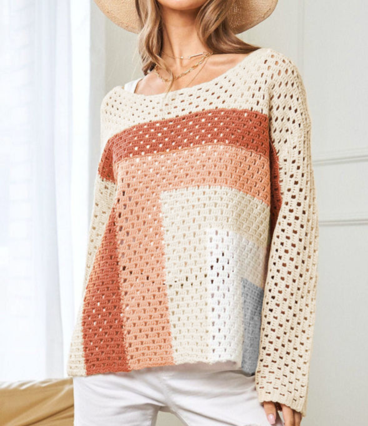 Annabelle Colorblock Open Knit Top