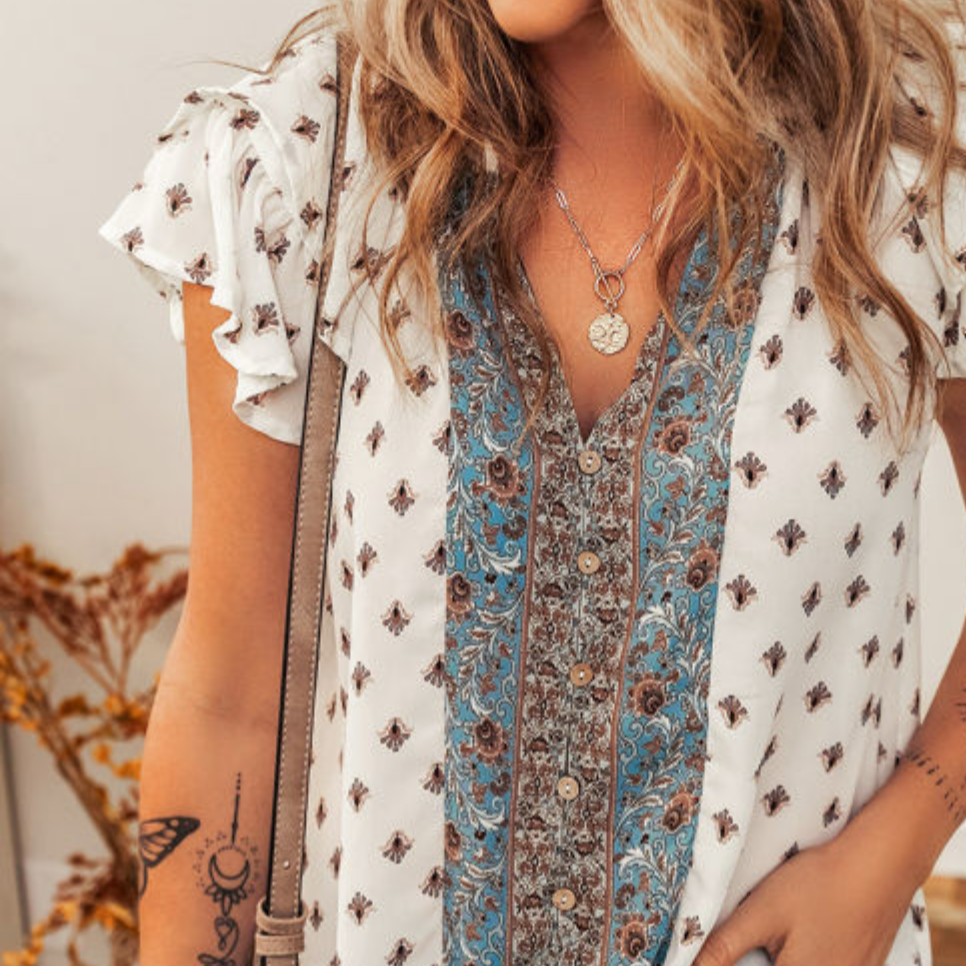 Boho Ruffled Sleeve Blouse