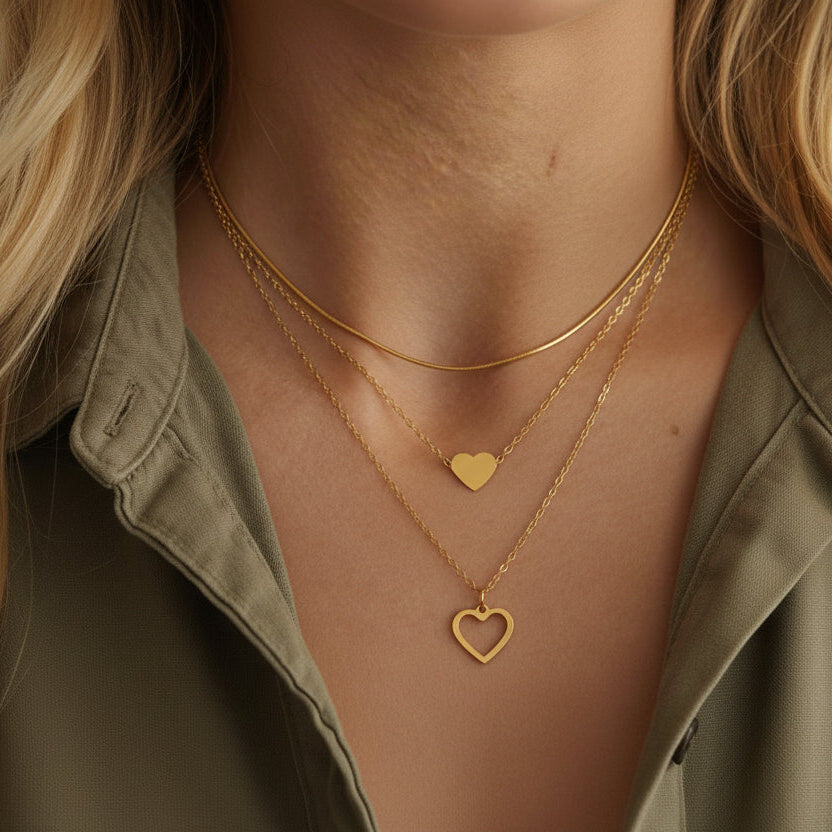 Triple Layered Heart Necklace (Gold Plated)