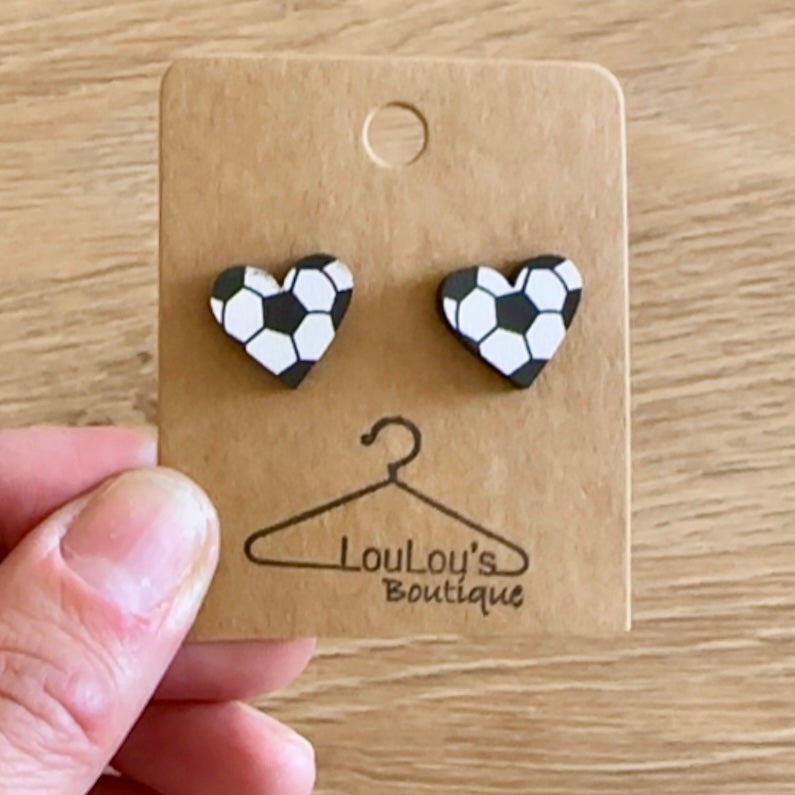Wooden Heart Sports Earrings