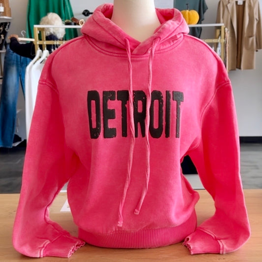 DETROIT Acid Wash Cropped Hoodie (Fuchsia)