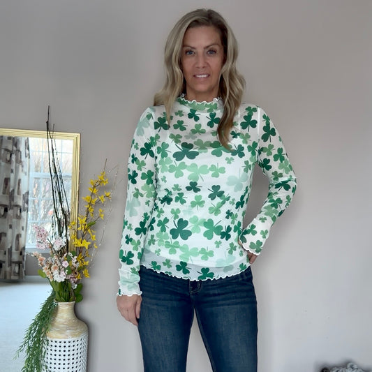 Feeling Lucky Shamrock Mesh Top