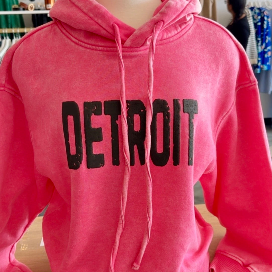 DETROIT Acid Wash Cropped Hoodie (Fuchsia)