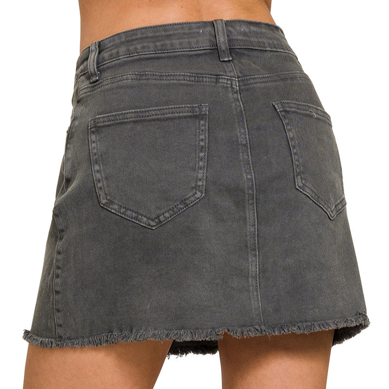 Addy Acid Wash Denim Skirt (Black)