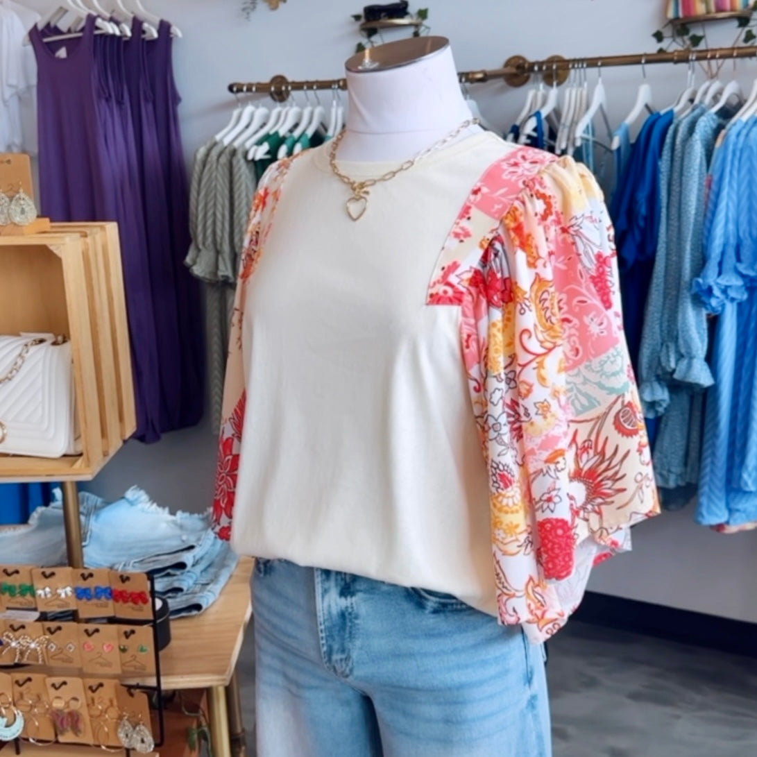 Patchwork Flowy Sleeve Blouse