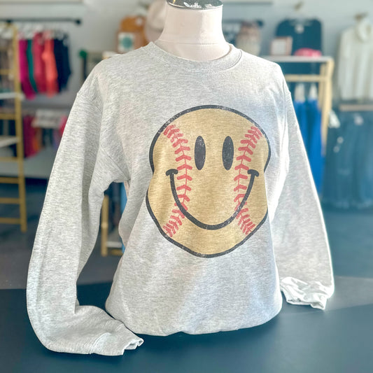 Smiley Softball Sweatshirt (Grey)