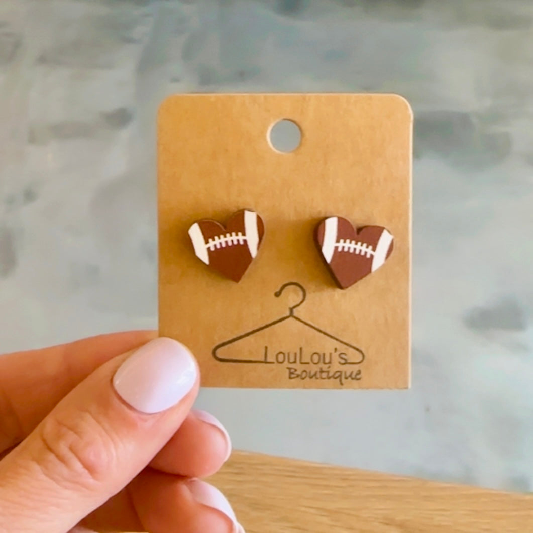 Wooden Heart Sports Earrings