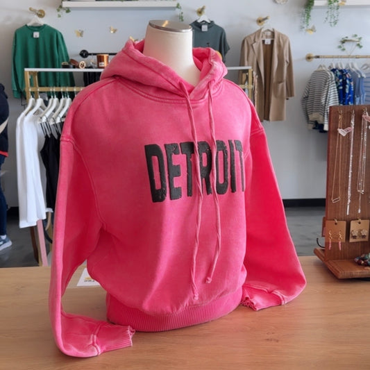 DETROIT Acid Wash Cropped Hoodie (Fuchsia)