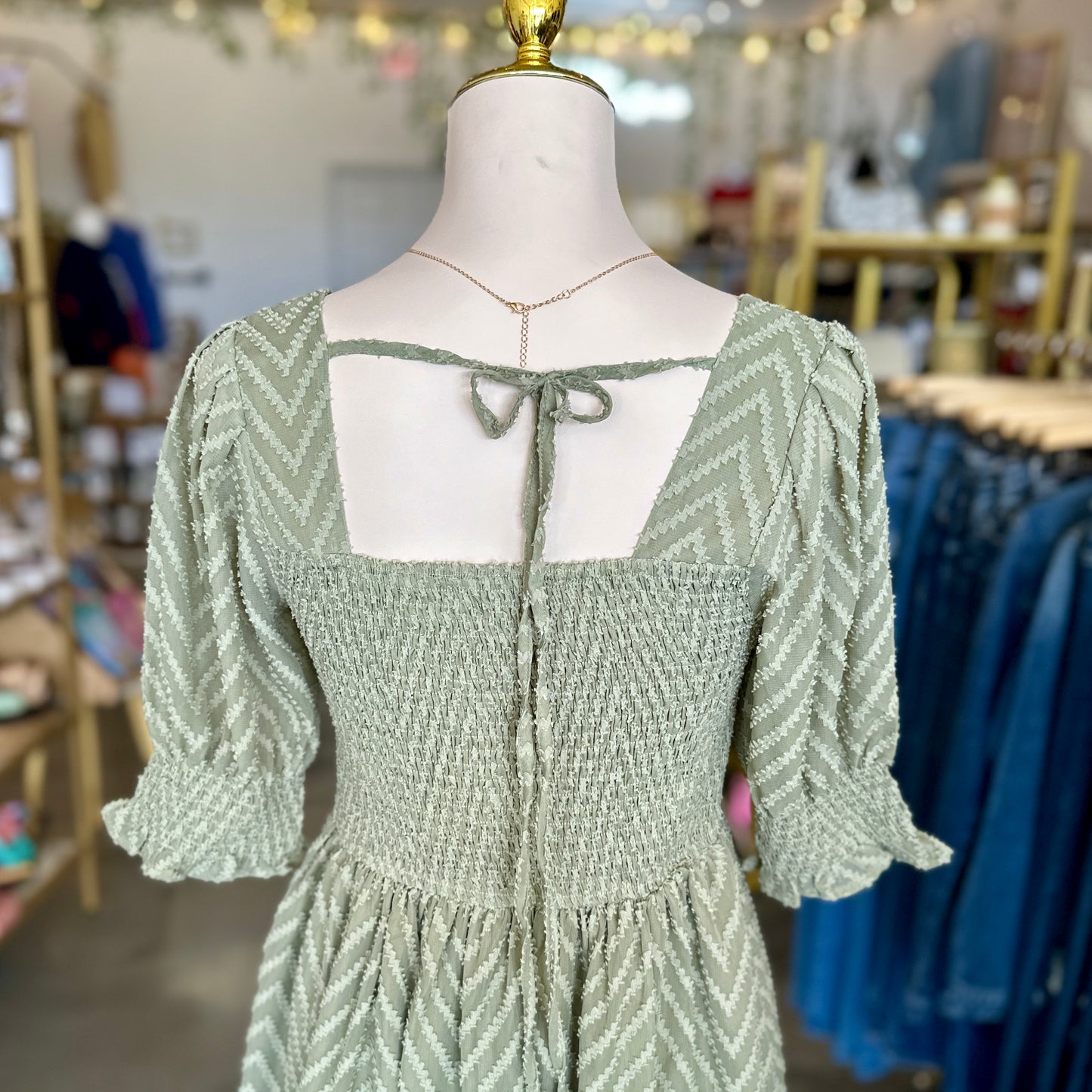 Square Neck Swiss Dot Dress (Sage) - FINAL SALE