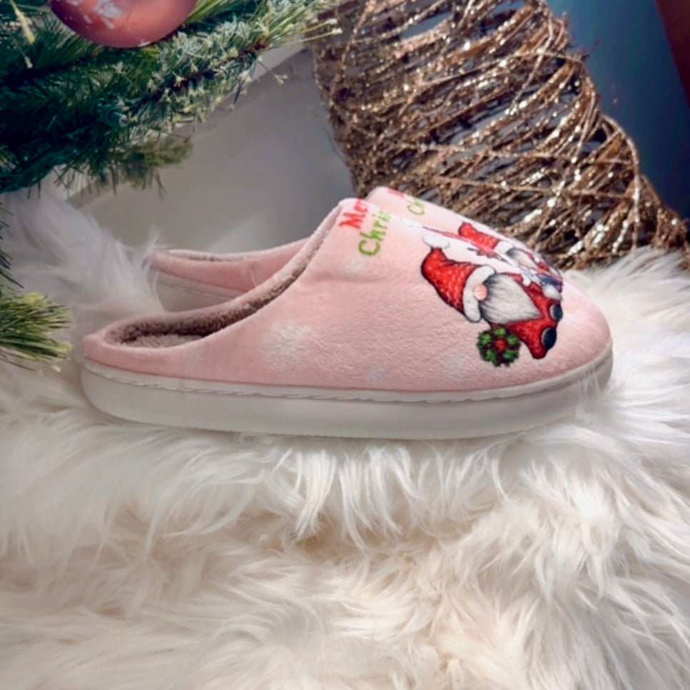 Holiday Gnome Slippers (Pink)- shop local