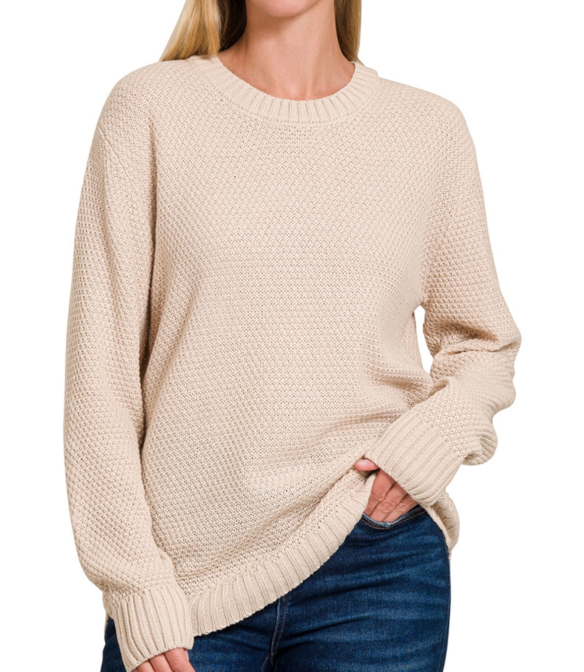Waverly Waffle Knit Sweater (Sand)