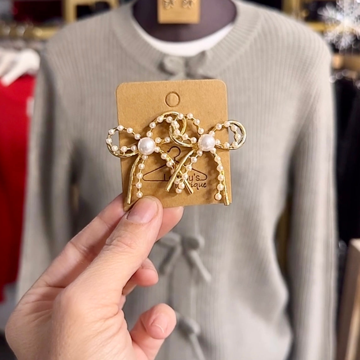 Gold & Pearl Bow Earrings