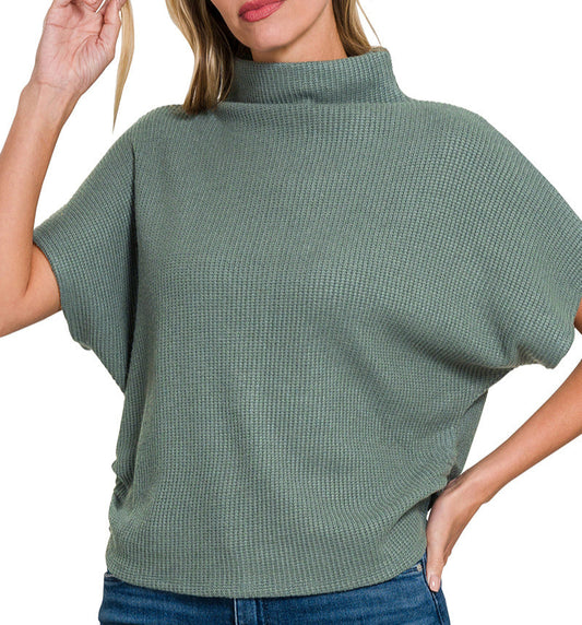Mock Neck Side Shirred Sweater