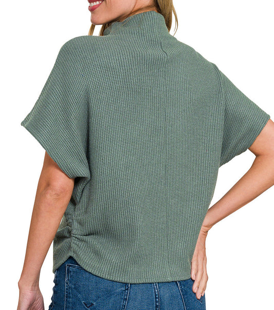 Mock Neck Side Shirred Sweater