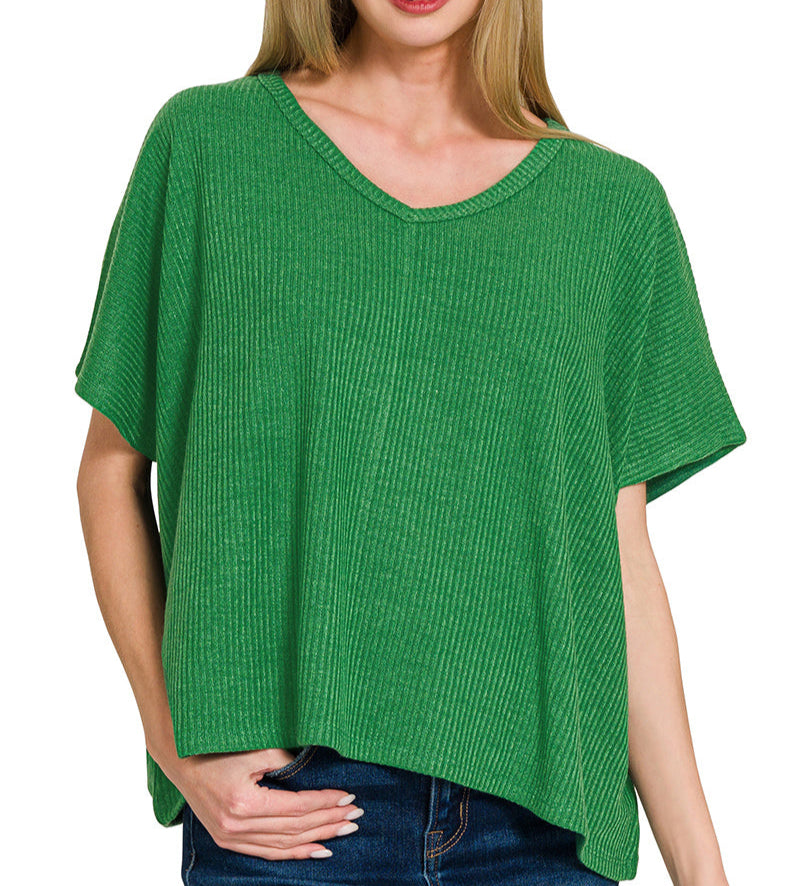 Ribbed V-Neck Top (Green)