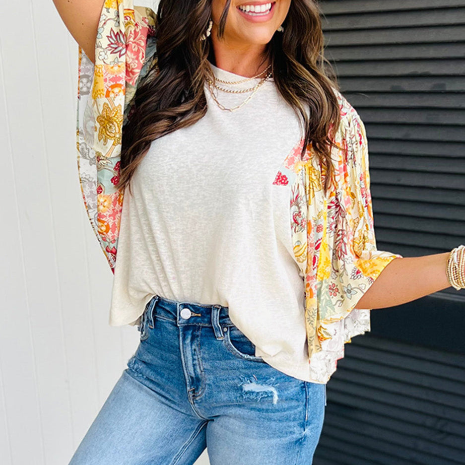 Patchwork Flowy Sleeve Blouse