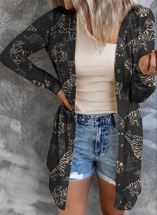 Wild Tiger Print Button Front Cardigan - SALE
