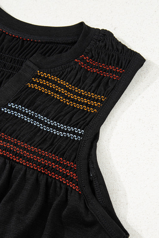 Shirred V Neck Sleeveless Top - SALE