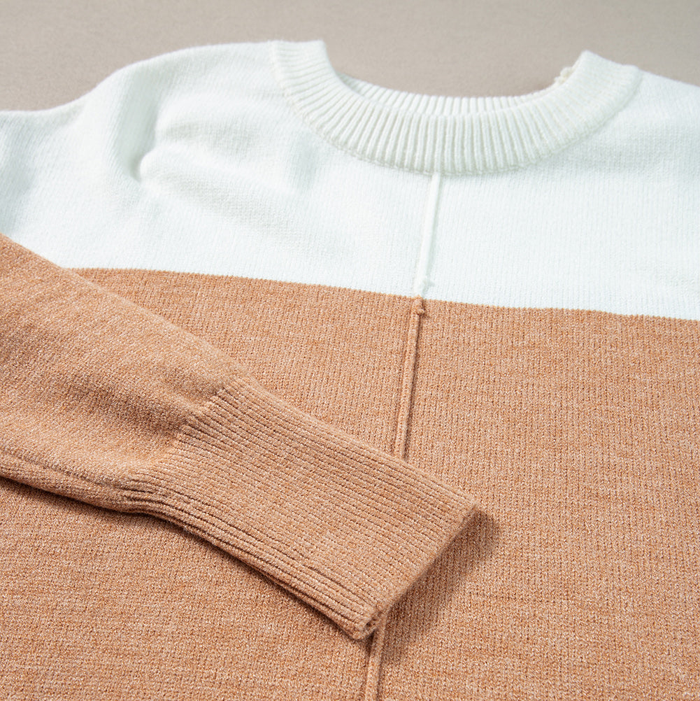 Lena Colorblock Ribbed Trim Sweater